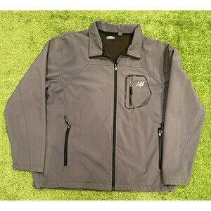 New Balance Mens L Gray Softshell Full Zip Jacket Fleece Lined Zip Pockets